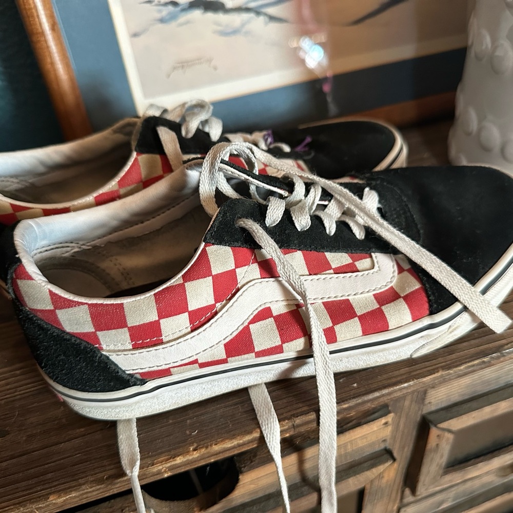 Vans Checkerboard Sneakers - Red and Black